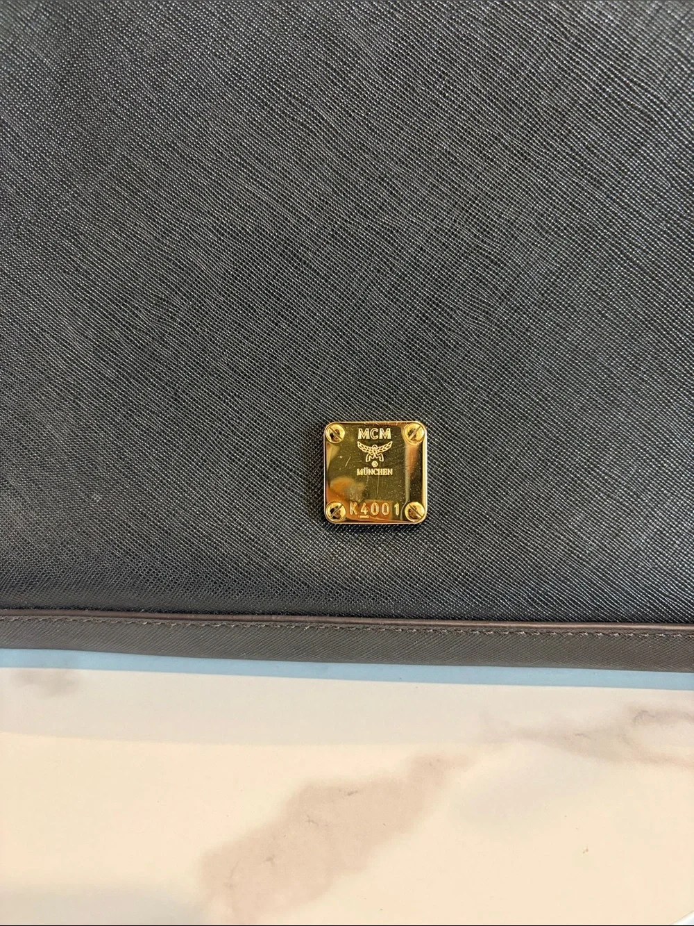 MCM Black Structured Satchel Bag with Gold Hardware